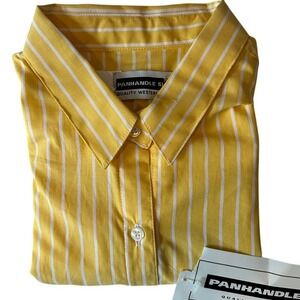 NEW Panhandle Slim Western‎ Shirt Striped Button Up Long Sleeve Yellow M